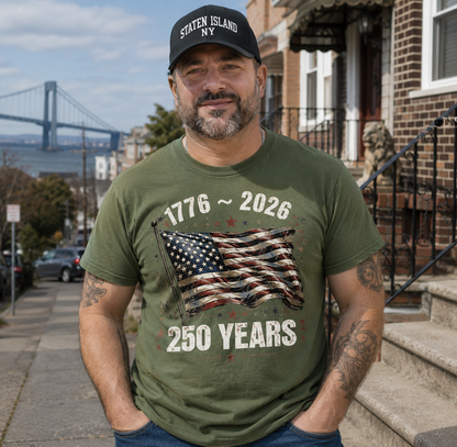 250th Anniversary  USA Flag Crewneck Tee